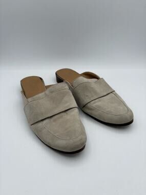 Franco Sarto Light Grey Suede Leather Slip On Flat Mules Shoes Size 8